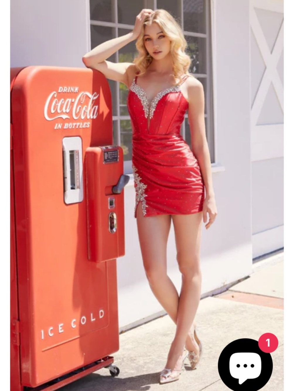 Red Embellished V-Neck Prom Dress